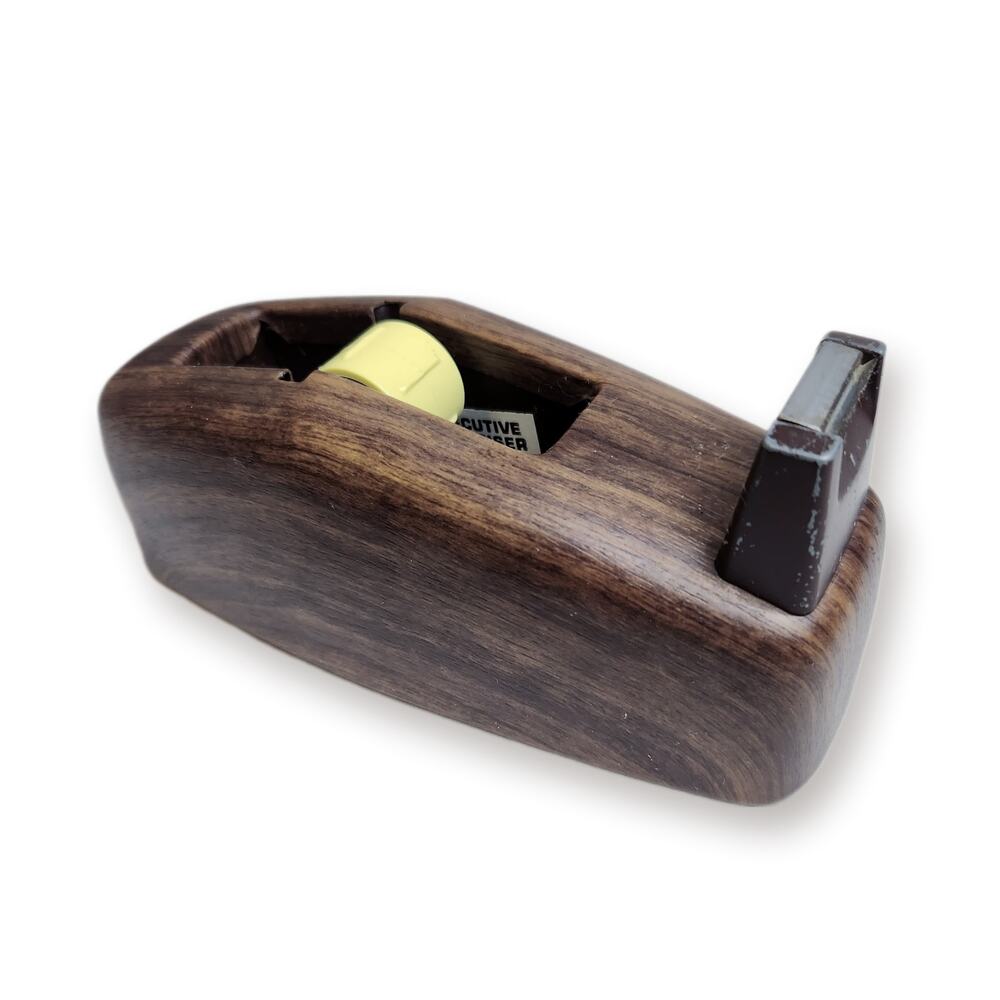 Vintage Scotch Tape Dispenser Wood Look Weighted Office Executive